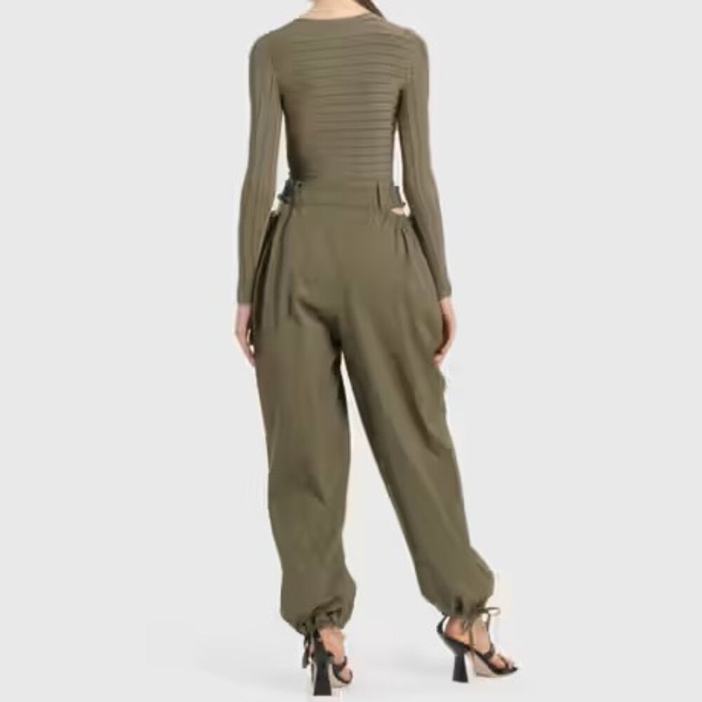 NWT Dion‎ Lee Cotton Viscose Gathered Tie Pant Slate Green Size 8 - Picture 3 of 14